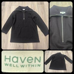 Haven Well Within black pullover fleece lined sweatshirt zip nwot kangaroo pocke